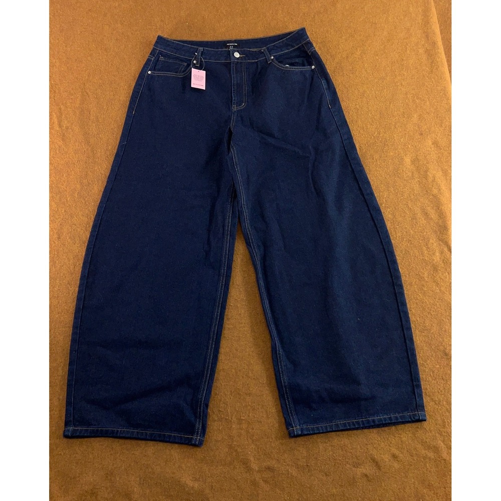 PrettyLittleThing Womens 12 Indigo Low Rise Barrel Wide Leg Jeans NWT
